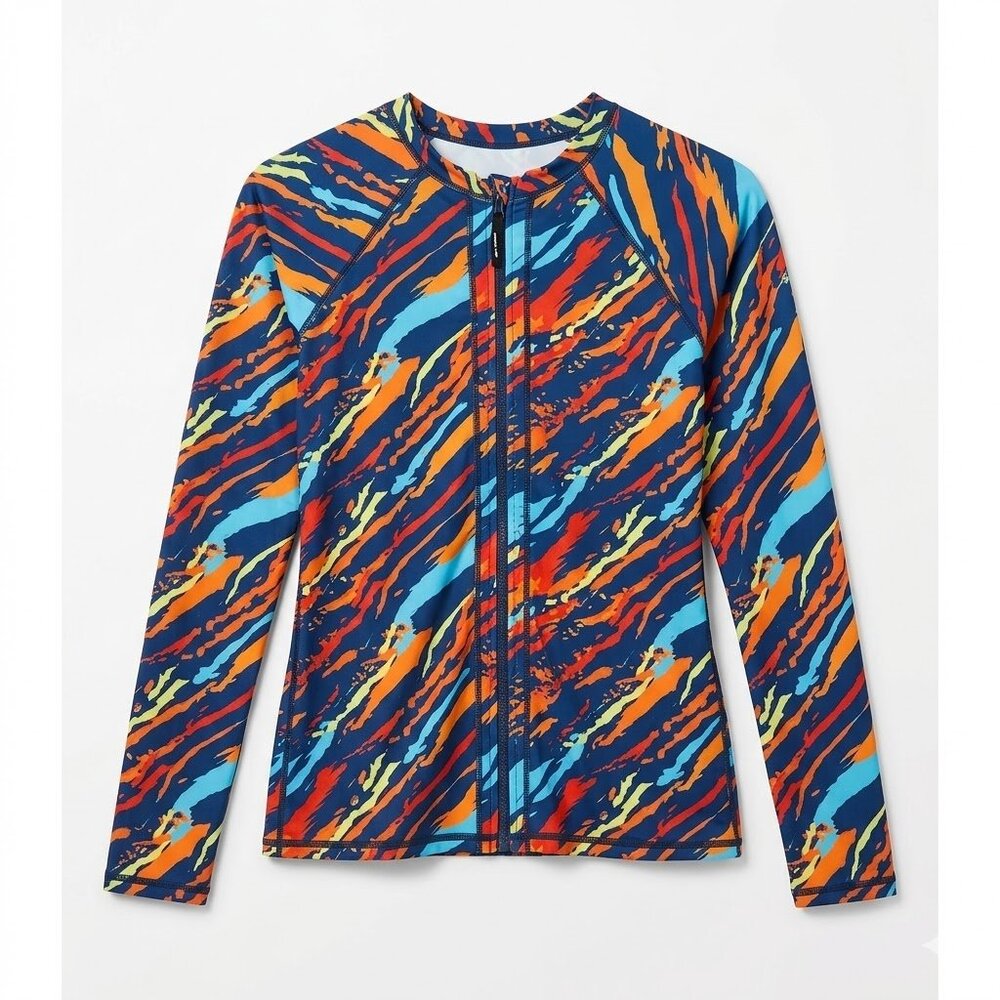 Axesea Size 6 Floral Abstract Full Zip Rashguard Long Sleeve Swim Top UV 50+
